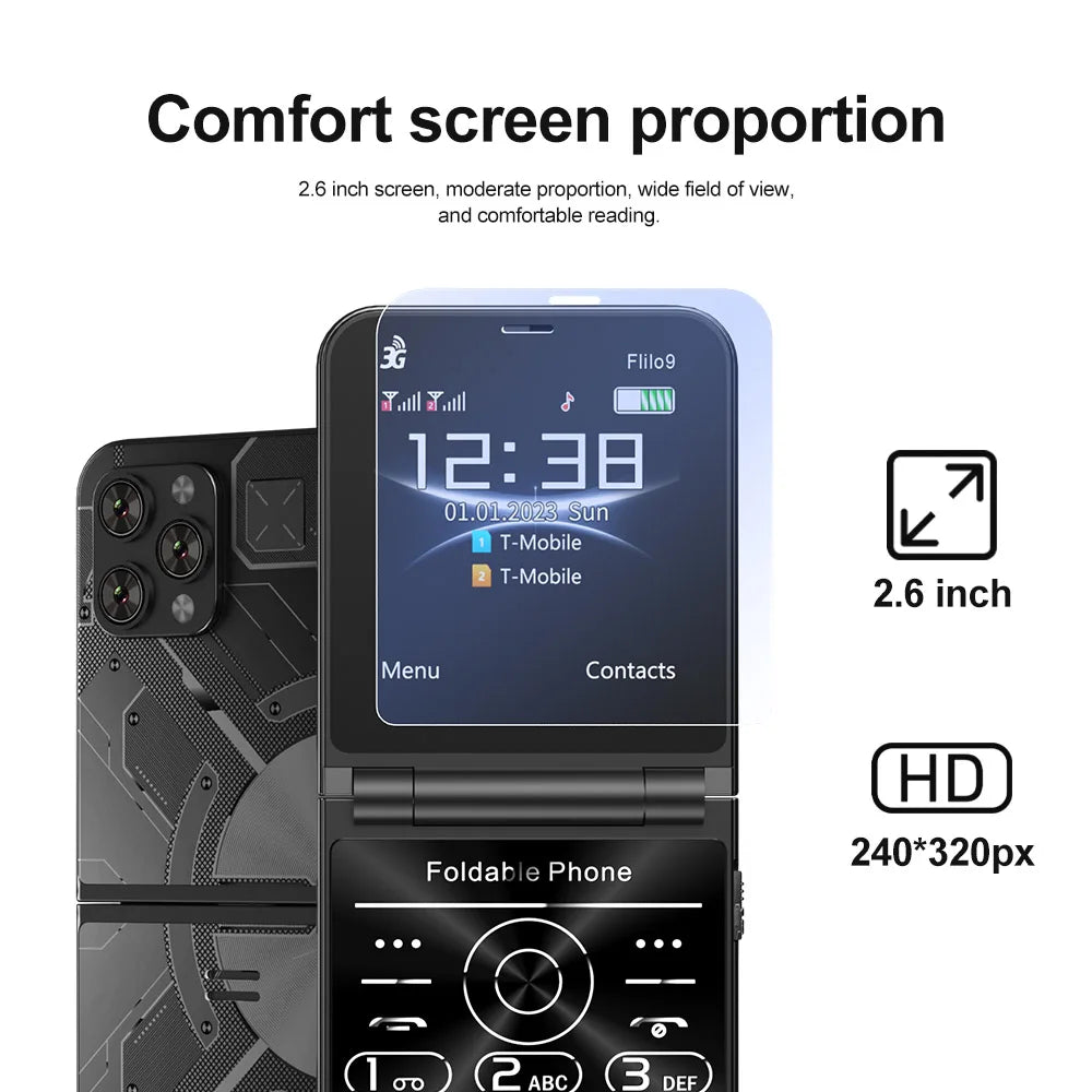 Low Price Sale SERVO Flilo9 3G Flip Mobile Phone 2 SIM Card Speed Dial Blacklist Call Record FM Radio 2.6inch Fold Cellphone MP4