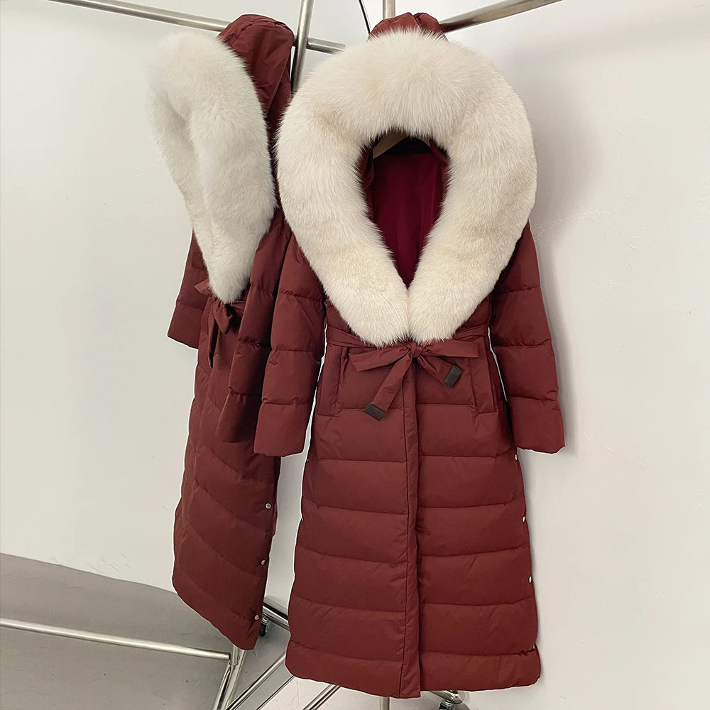 OFTBUY Long Puffer Jacket Women New 2025 Winter Warm White Duck Down Jacket Women's Real Fox Fur Coat Female Natural Fur Parkas