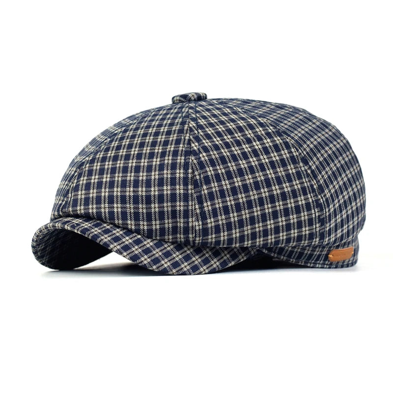 Spring Summer Plaid Newsboy Cap Breathable Peaky Octagonal Hat Vintage Soft Casual Berets Cap Visor Gatsby Flat Ivy Hat