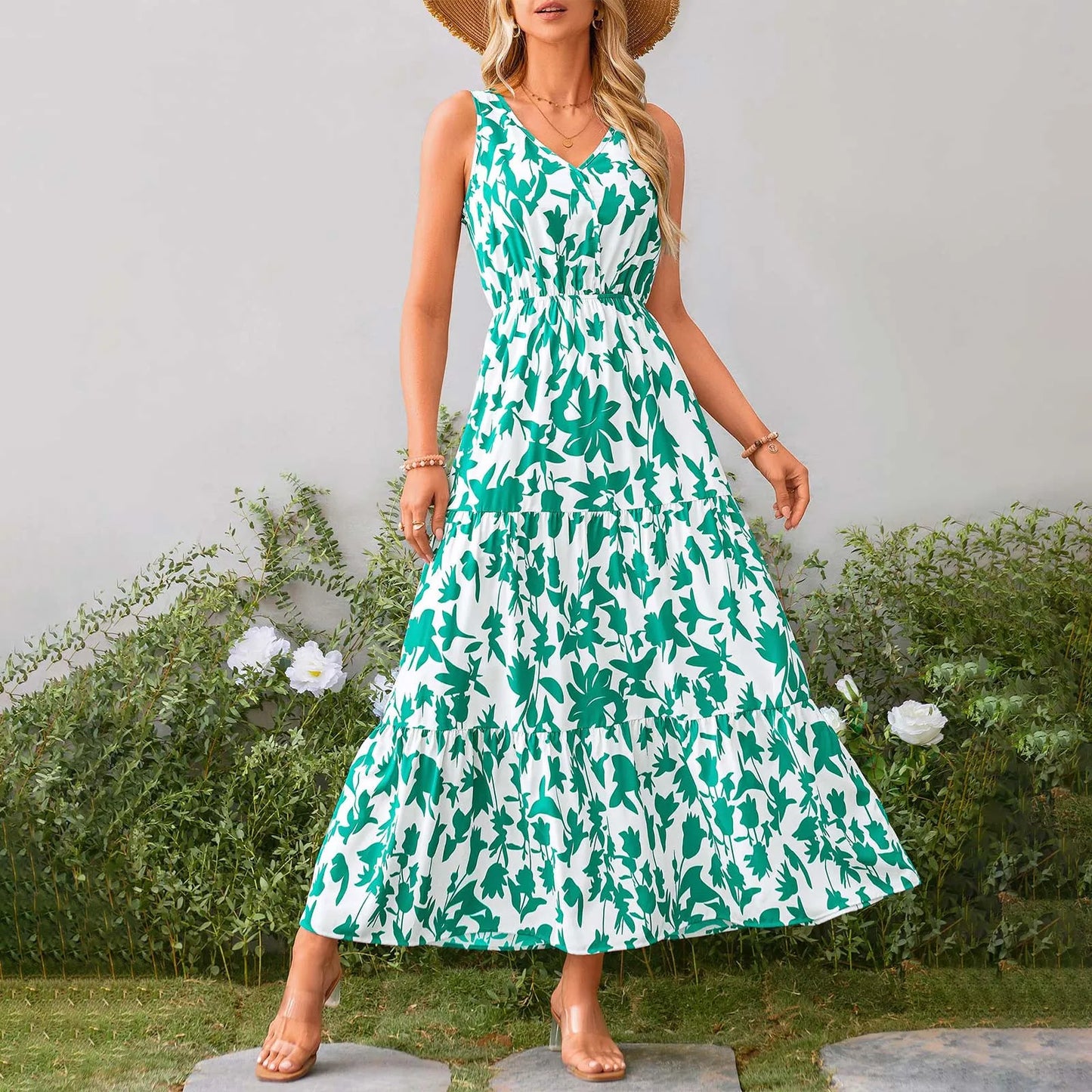Maxi Dresses For Women Summer Tiered Ruffle Print Boho Beach Ladies Vestidos Evening Party Elegant Dress Vintage Long Dress