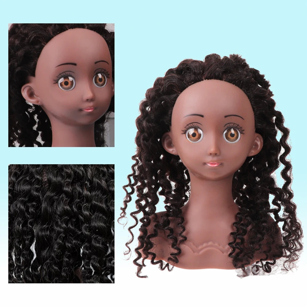 Real Human Hair Mannequin Head With Stand Afro Curly Hair Doll Manikin Head For Black Girls Gifts Practice Hair Styling Head