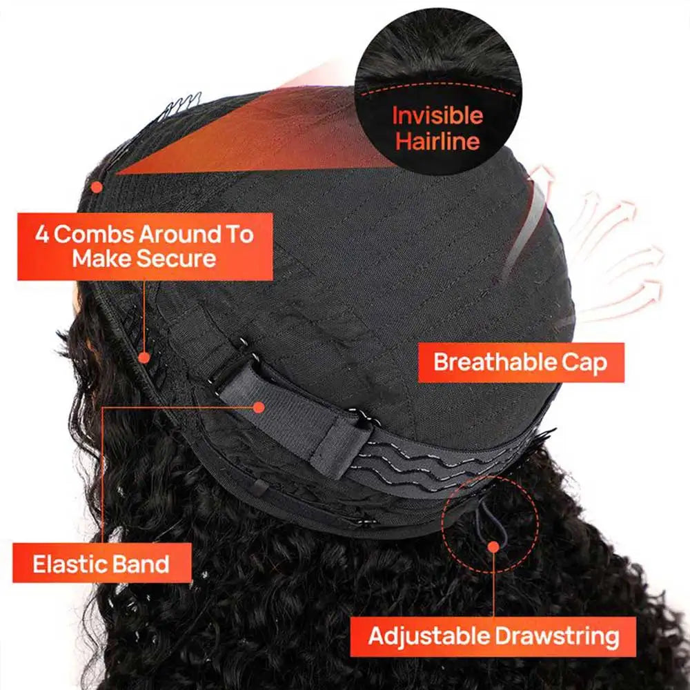 ﻿ Kinky Straight Half Wig Human Hair Ready to Wear 3 IN 1 Half Wig Human Hair Glueless Wig Drawstring Yaki Straight Half  Wig