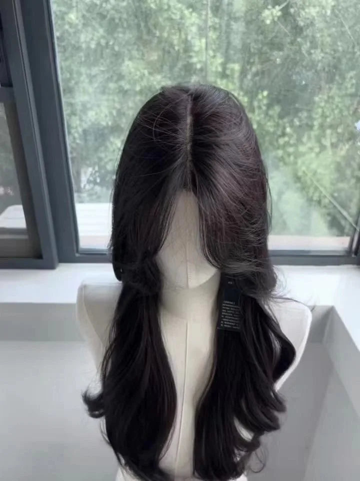 women's long hair black simulated hair new fashionable and versatile eight character bangs lazy curly hair wig