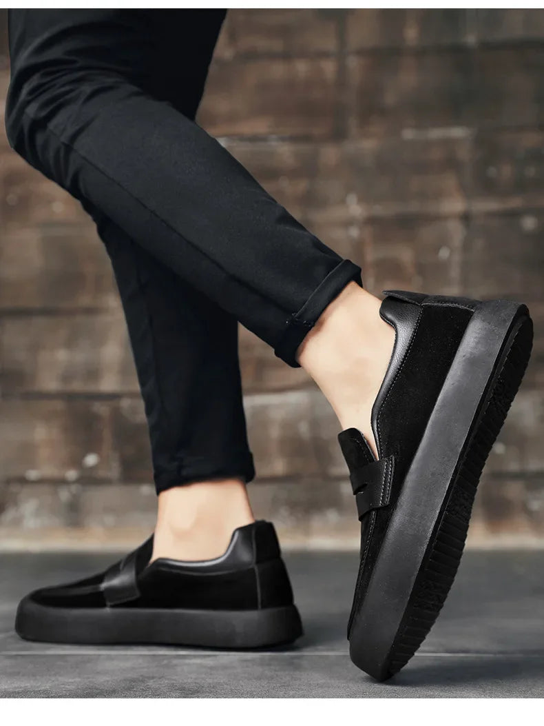 Loafers Men Shoes Leather Walking Shoes Business Non-slip Soft Bottom Work Loafers Round Flat Bottom Footwear Outdoor Sneaker