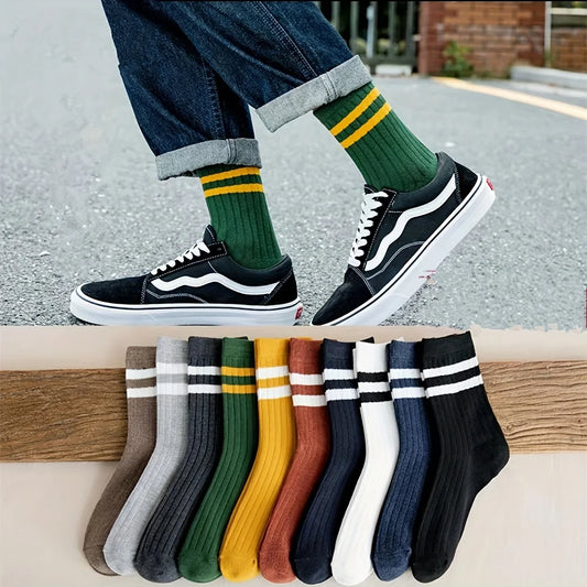 5Pairs Men's Fall Winter Socks–Fun Vintage Design Cotton Athletic Crew Socks for Casual,Sports&Daily Wear,Comfortable&Breathable