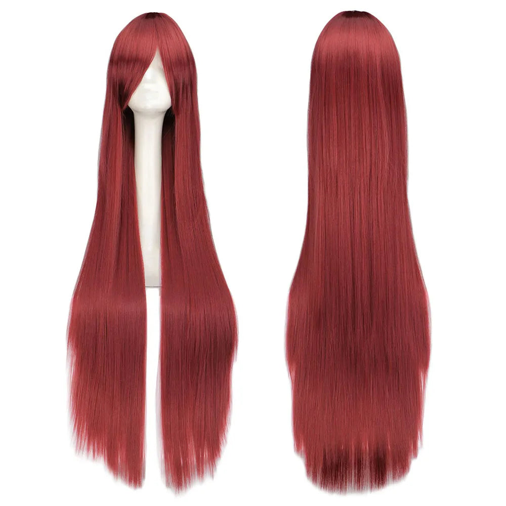 Long Straight Cosplay Wig Black Purple Black Red Pink Blue Dark Brown 100 Cm Synthetic Hair Wigs