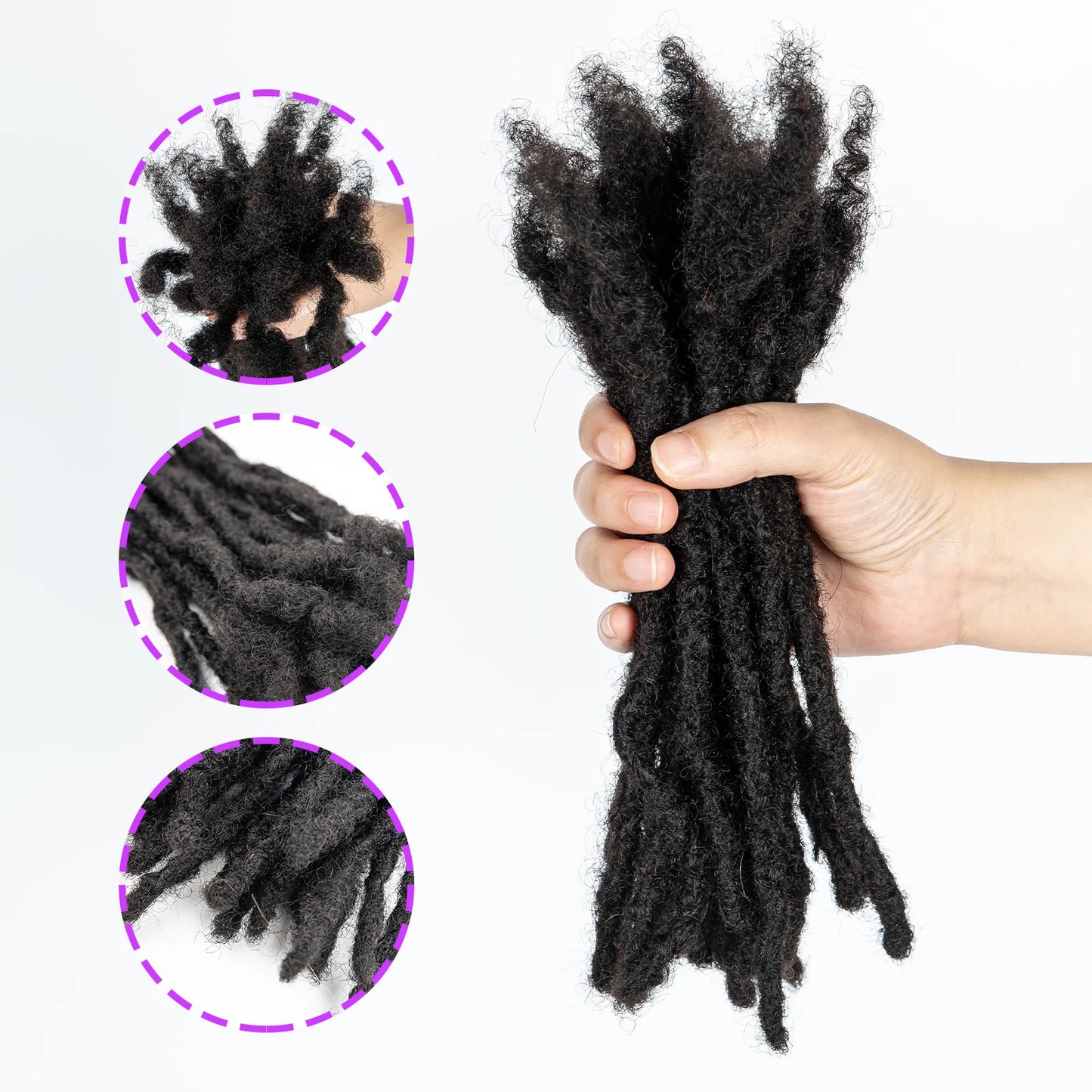 NABI Dreadlock Extensions Human Hair 20 Strands/Lot Handmade 8 inch 0.6cm Thickness Textured InterLoc Extension 100% Human Hair