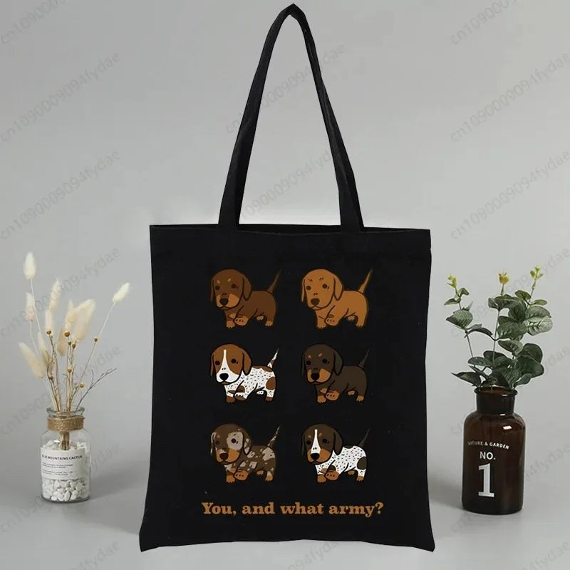 Dachshund Teckel Cute Dog  Canvas Tote Bag Printed Cartoon Reusable Cloth Bag Handbag Shopping Shoulder Bags Handbags Women