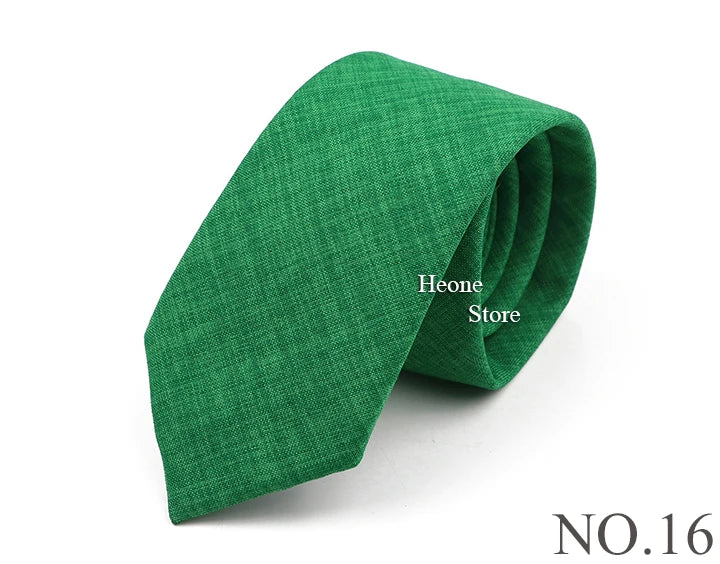 Novelty New Solid Color Ties For Men 100%Cotton Handmade High Quality Necktie Pink Green Orange 6.5cm Skinny Slim Ties Accessory