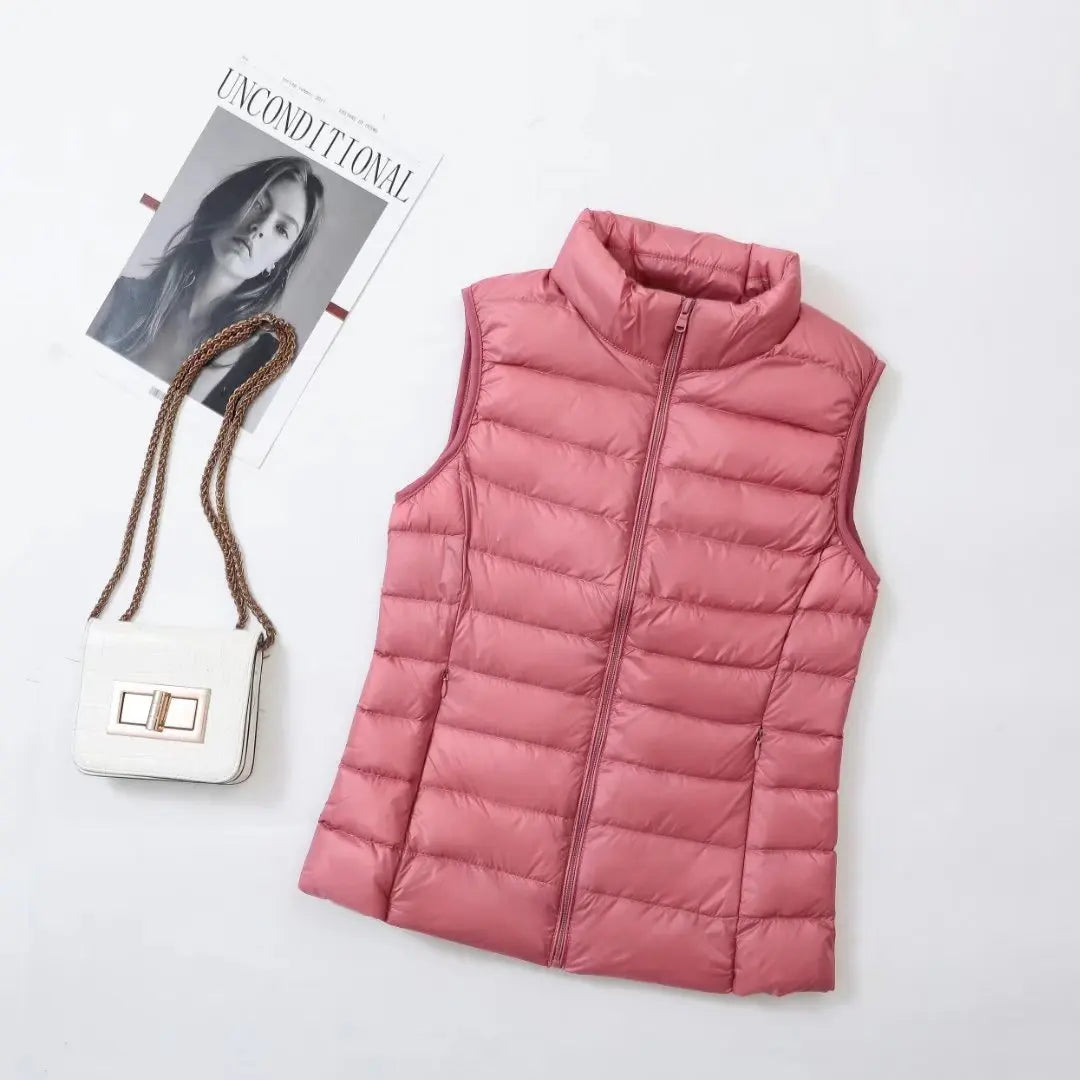 11 Colors Women Vest 2023 New Spring Female Windproof Lightweight Warm Waistcoat Sleeveless Puffer Coat White Duck Down Parka