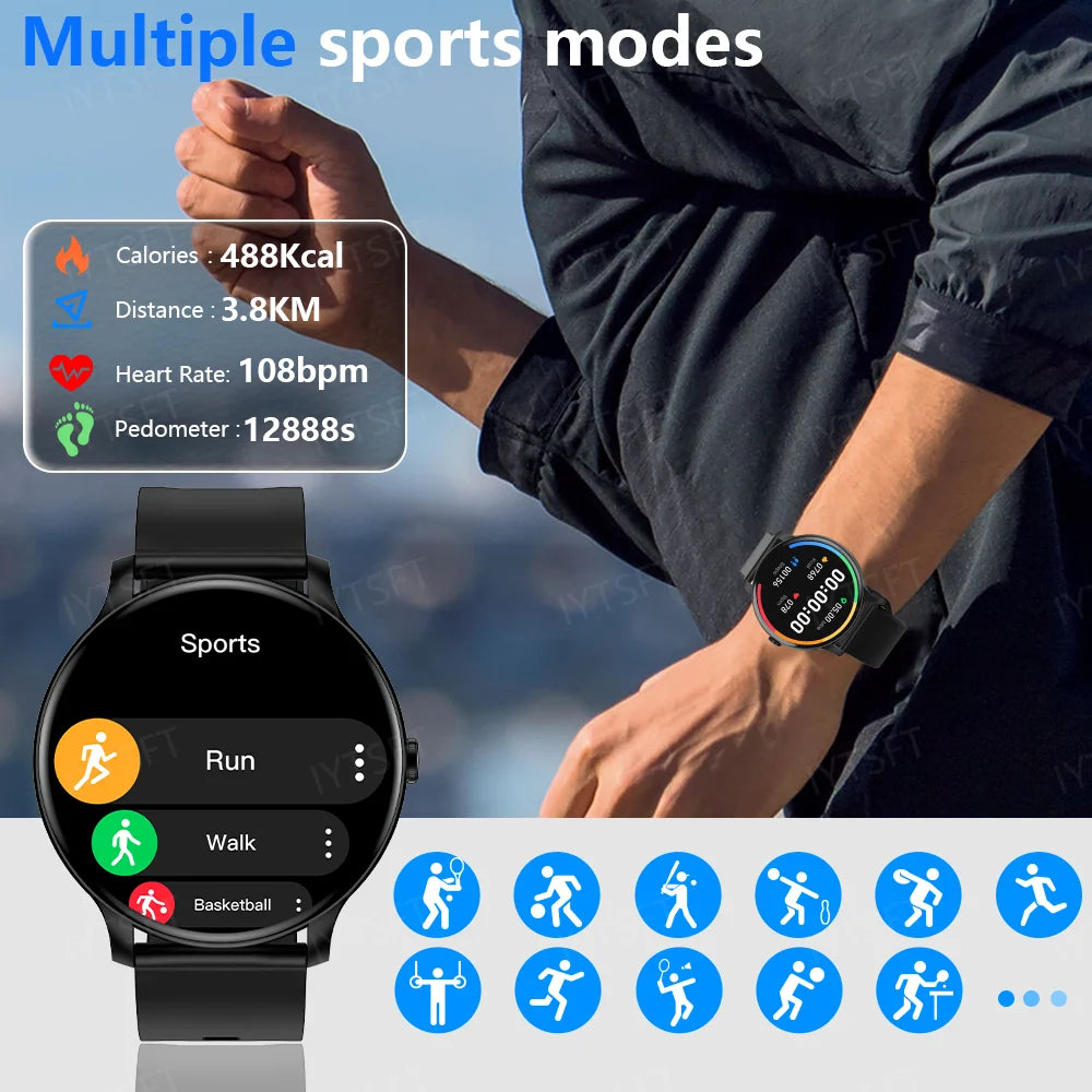 LAXASFIT New Smart Watch Men's Full Touch Screen Sports & Fitness Watch Bluetooth Talk Ladies Smart Watch for Android iOS
