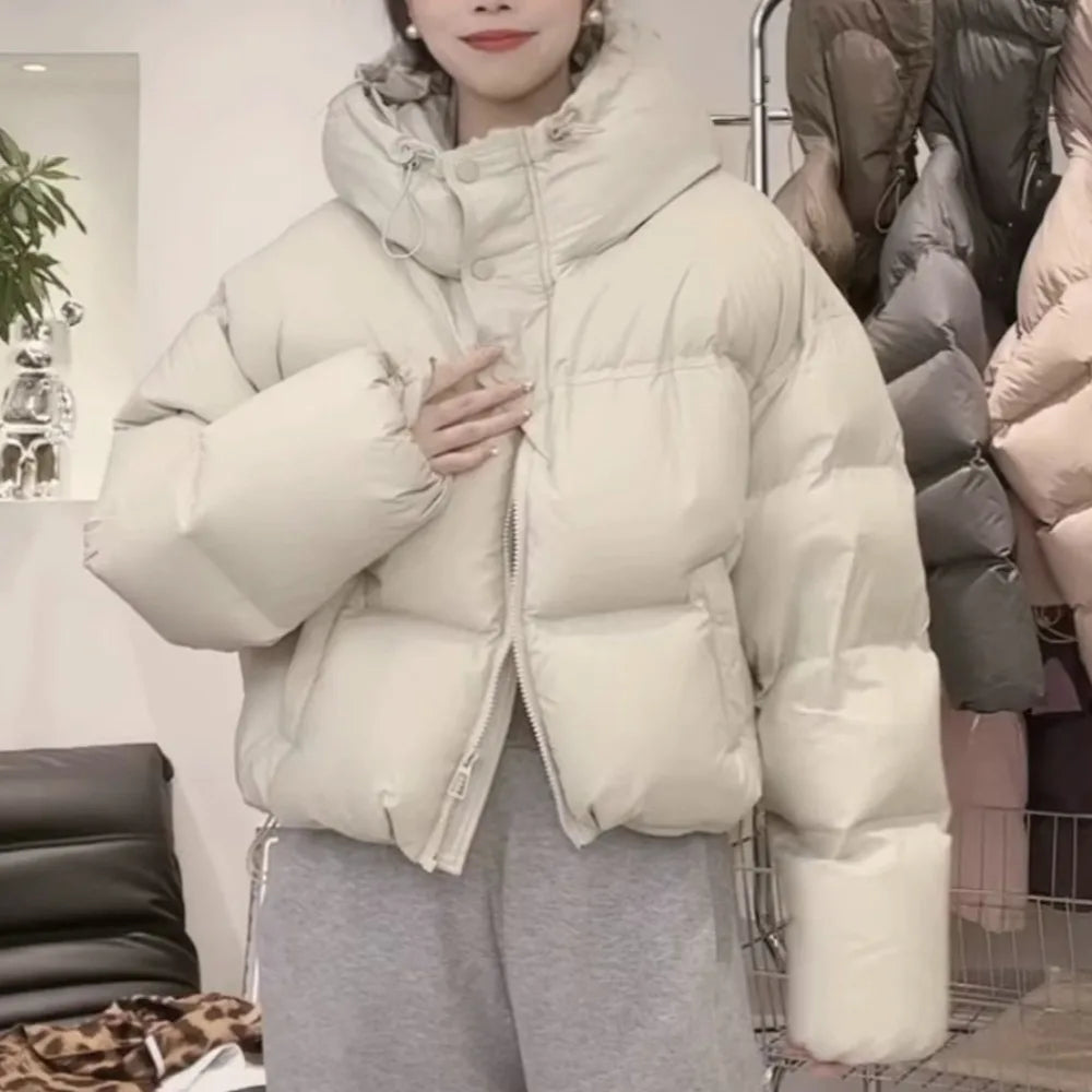 2024 New Fashion White Duck Down Jacket Hooded Women Autumn Winter Warm Over Size Casual Short Thick Outwear Female Coat