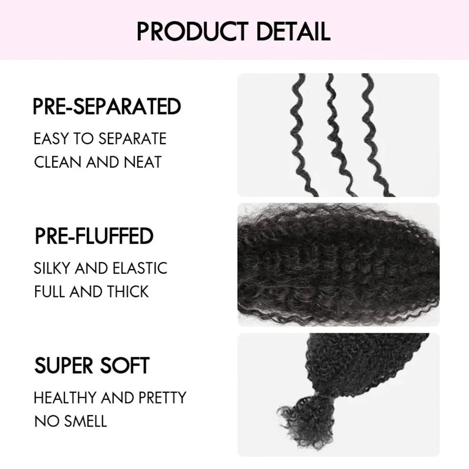22 Inch QVR Kinky Twist Crochet Braiding Hair 100% Human hair Bundles Sleek Curly Human Hair Bulks 1 PCS Afro Kinky V Bulk Hair