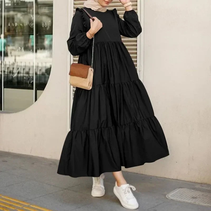 2025 Muslim Maxi Dresses for Women Fashion Vintage O-neck Sundress Dubai Abaya Islamic Kaftan Robe Vestidos Elegantes Para Mujer