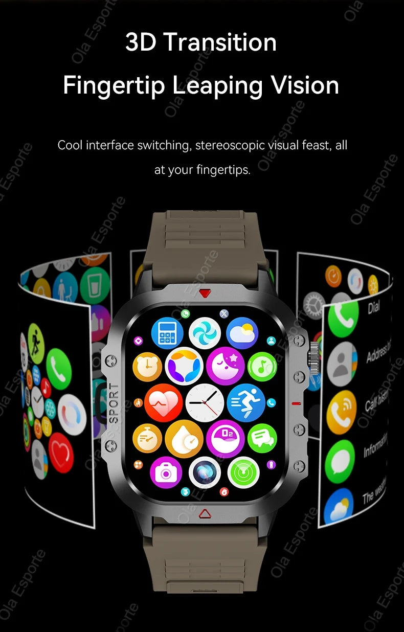 Outdoor Sports Smartwatch New 2025 2.01 inch HD Screen LED Flashlight Bluetooth Talking Smart Watch for Men Women Holiday Gift