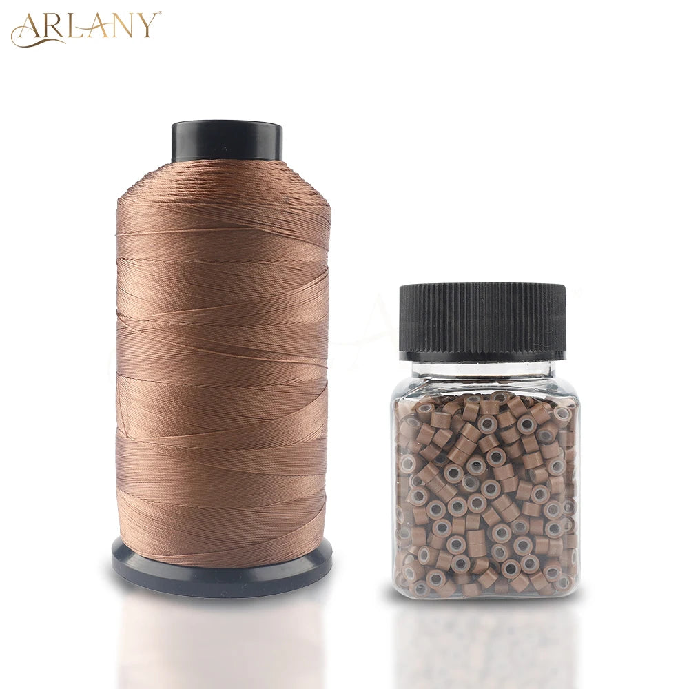 ARLANY 1000Pcs Micro Rings Links Beads Weft Extension Kit With Nylon Bonded Sewing Thread For Sew-In Weft Hair Extension