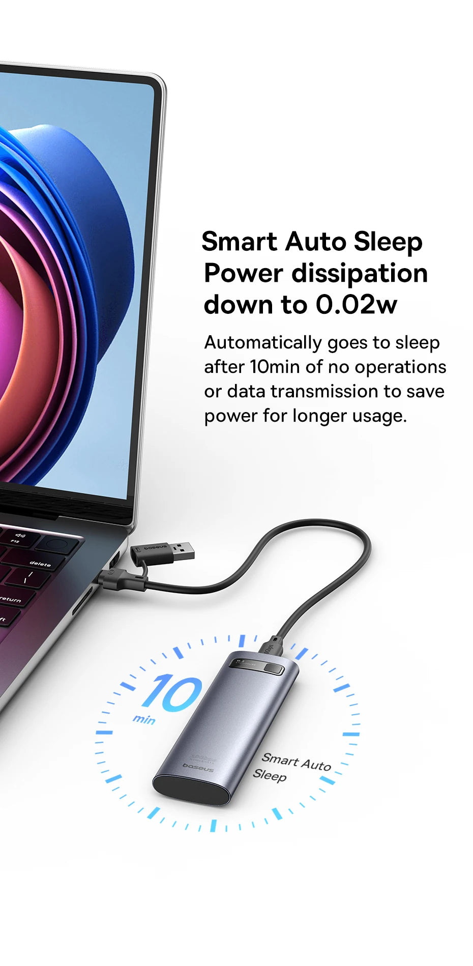 Baseus M2 SSD Case NVMe SATA Dual Protocol 10Gbps M.2 to USB Type C 3.2 Gen 2 Portable SATA NVMe External Enclosure SSD Box Case