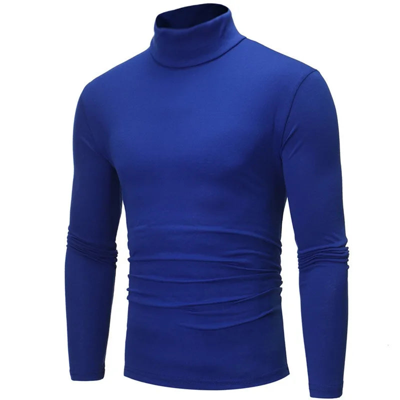 Autumn  Winter Men's High Neck T-shirt Slim Fit Fashion High Elastic Long Sleeve Cotton Casual Breathable Apparel Pullover
