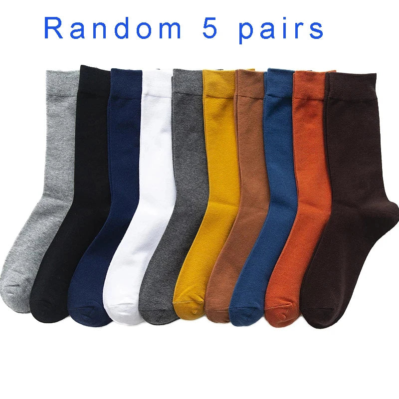 5 Pairs High Quality Spring Autumn Men's Cotton Socks Size38-45 Long Socks For Men Dress Socks Male Gifts Business Casual Sox