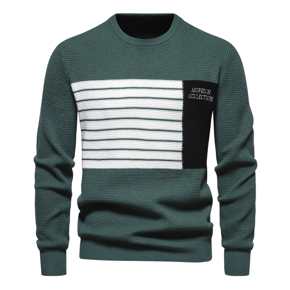 AIOPESON Fashion Patchwork Youth Sweater for Men Autumn Casual Pullover Quality Knitted Men's Sweater