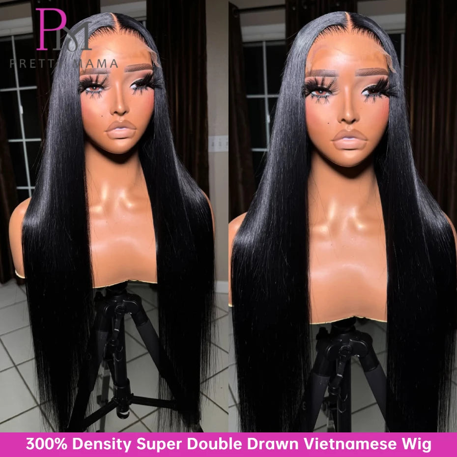 300 Density Human Hair Wigs Bone Straight Raw Vietnamese Lace Frontal Wig SDD Double Drawn Lace Front Wig 2x6 5x5 Closure Wigs