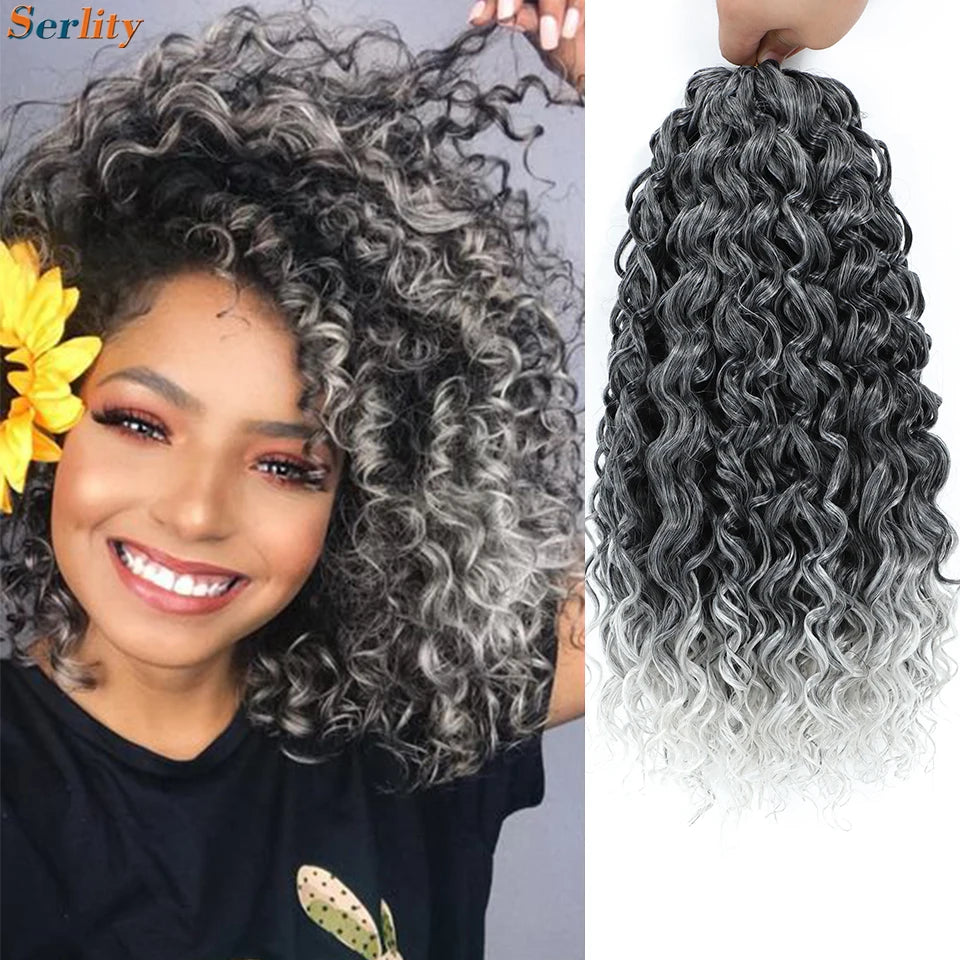 GoGo Curl Crochet Hair 14inch Curly Ocean Wave Synthetic Braiding Hair Jet Black Beach Curl Water Wave Deep Twist Crochet Braids
