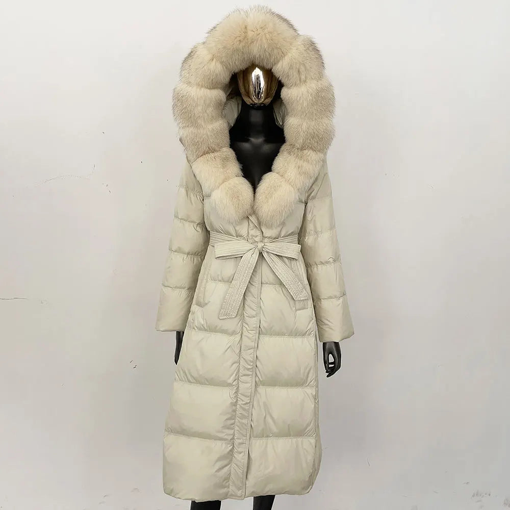 Down Jacket Winter Long Hooded Puffer Jacket Women Warm Thickened Real Fox Fur Collar White Duck Down Jacket Waterproof Parkas