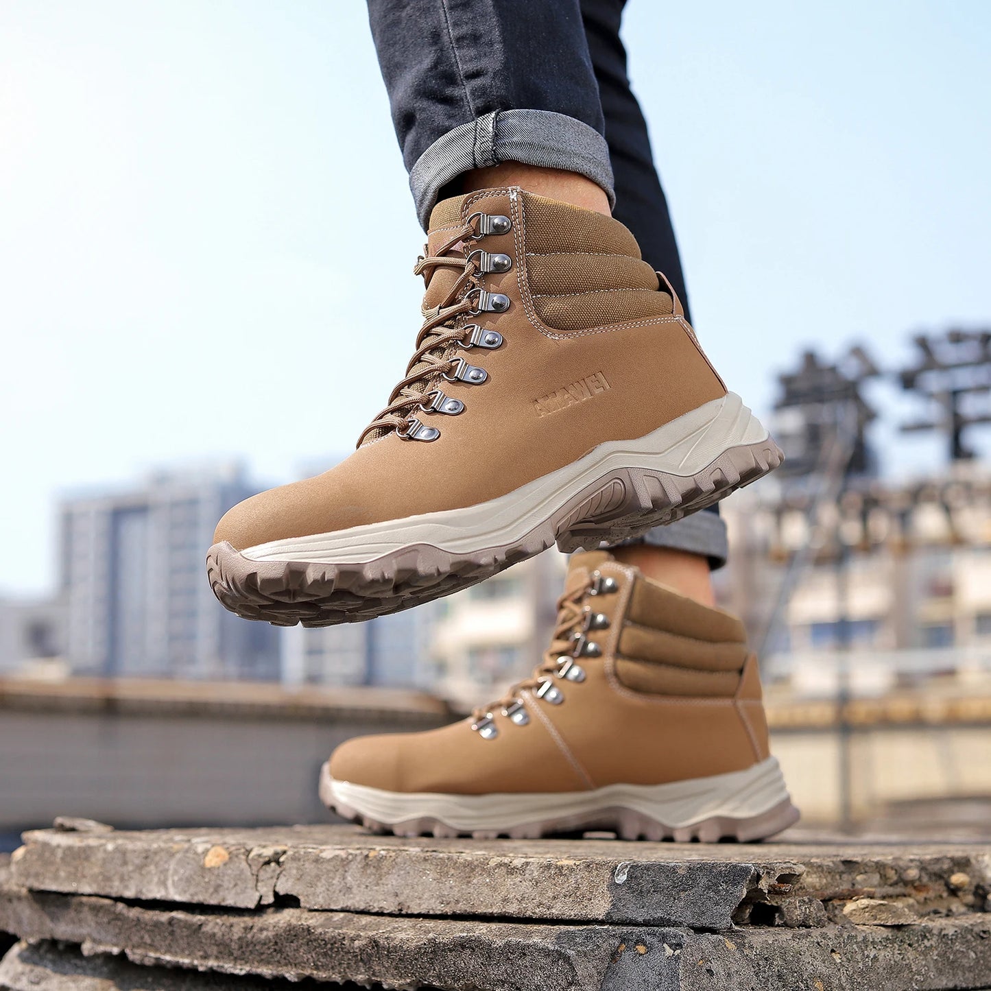 Safety Shoes for Men Waterproof Steel Toe Shoes Anti-smash Construction Boot Work Utility Shoes High Top Indestructible Shoes