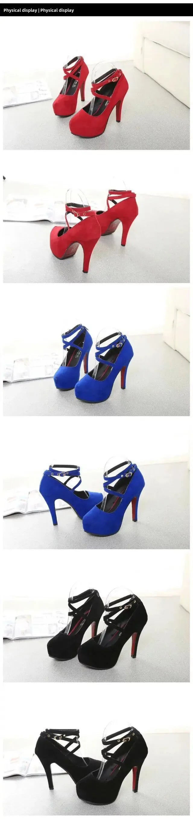 Women's Fashion High Heels round Toe Slip-On Cross Buckle Shoes Thin Heel Summer Rubber Sole Leather Micro Fiber Shoes