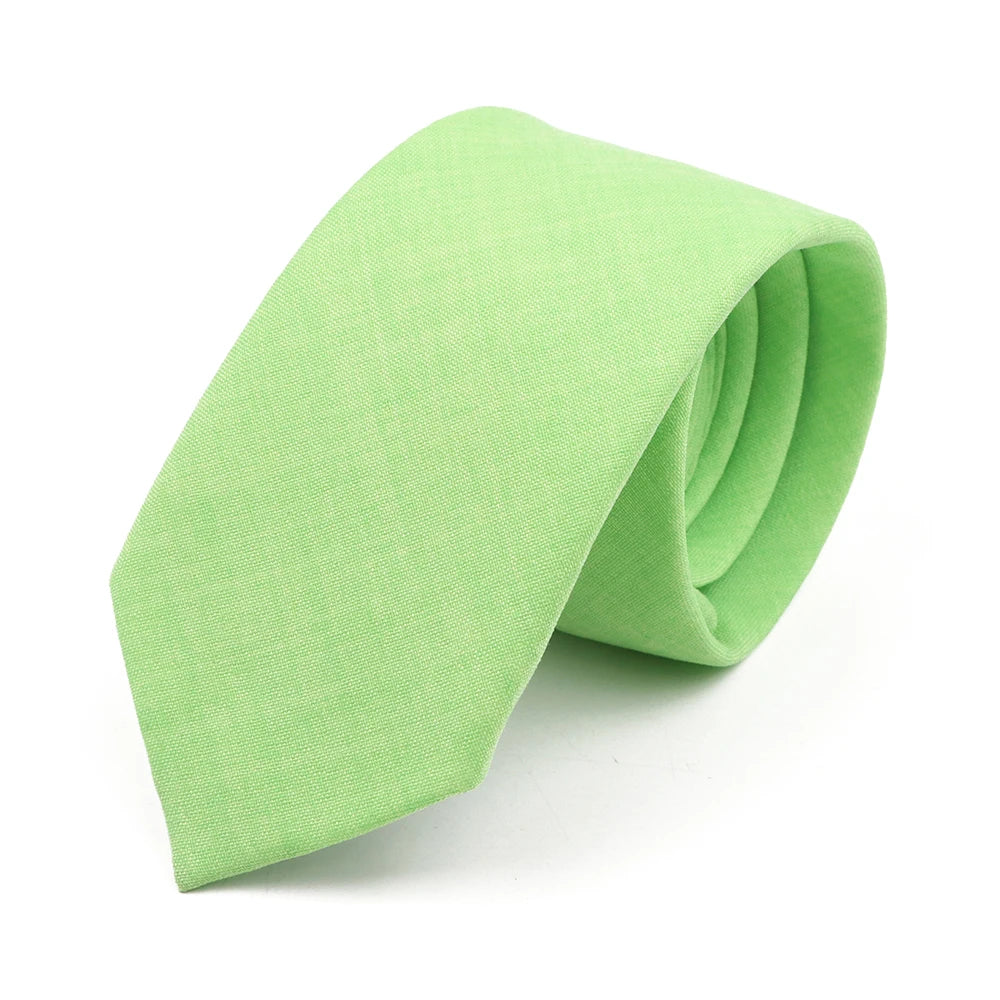 Novelty New Solid Color Ties For Men 100%Cotton Handmade High Quality Necktie Pink Green Orange 6.5cm Skinny Slim Ties Accessory