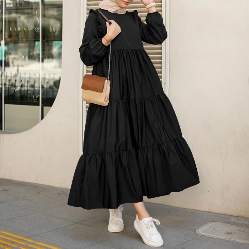 2025 Muslim Maxi Dresses for Women Fashion Vintage O-neck Sundress Dubai Abaya Islamic Kaftan Robe Vestidos Elegantes Para Mujer