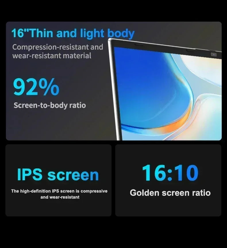 NEW  Laptop Intel N95 4K HD 120HZ Display 32GB+2TB Windows 11 Pro Office Gaming Notebook Computer Fingerprint Unlock PC