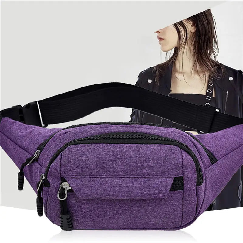 Waist Packs Waterproof Outdoor Sports Bag Unisex Canvas Pouch Fanny Pouch Solid Color Women Men Zipper Crossbody Male Bag