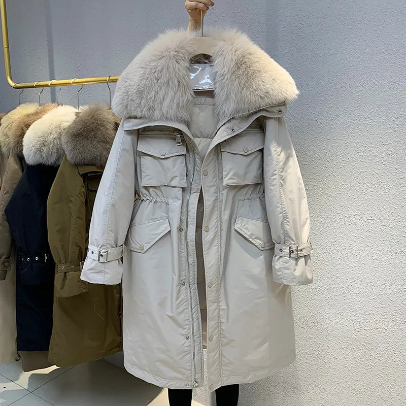 Winter 90% White Duck Down Down Jacket 2025 New Long Fox Fur Collar Parkas Coat Women Winter Warm Thicken Jacket Outwear