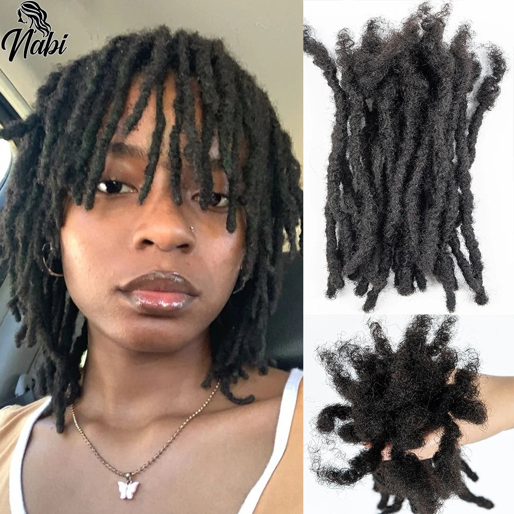 NABI Dreadlock Extensions Human Hair 20 Strands/Lot Handmade 8 inch 0.6cm Thickness Textured InterLoc Extension 100% Human Hair