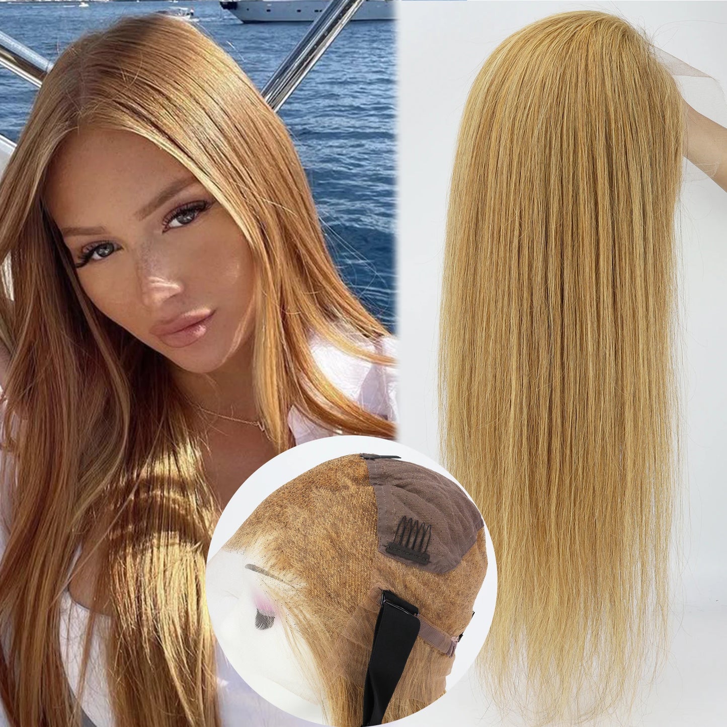 Full HD Lace Wig for Women #27 Honey Blonde 100% Remy Human Hair Invisible Lace Glueless Wig Bleached Knots Natural Straight
