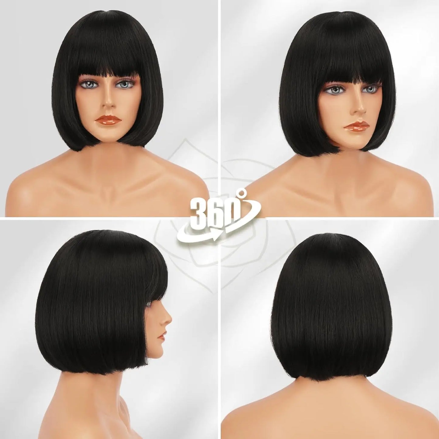 Synthetic 12 Inch Short Bob Black Wig With Bangs for Women Natural Looking Soft Hair Replacement Wigs Velma Kelly Halloween
