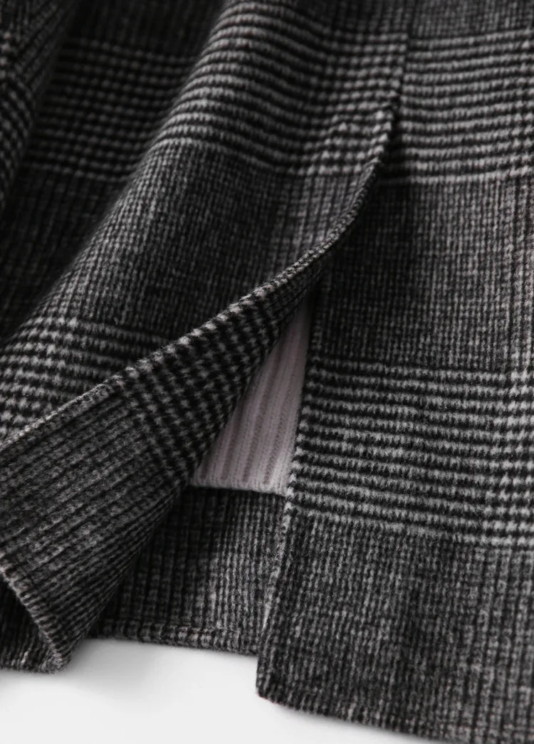 Handmade Sewn Double-sided Woolen Blazer Women Spring Autumn Plaid Wool Overcoat Office Lady Casual Suit Coat Thick Jacket