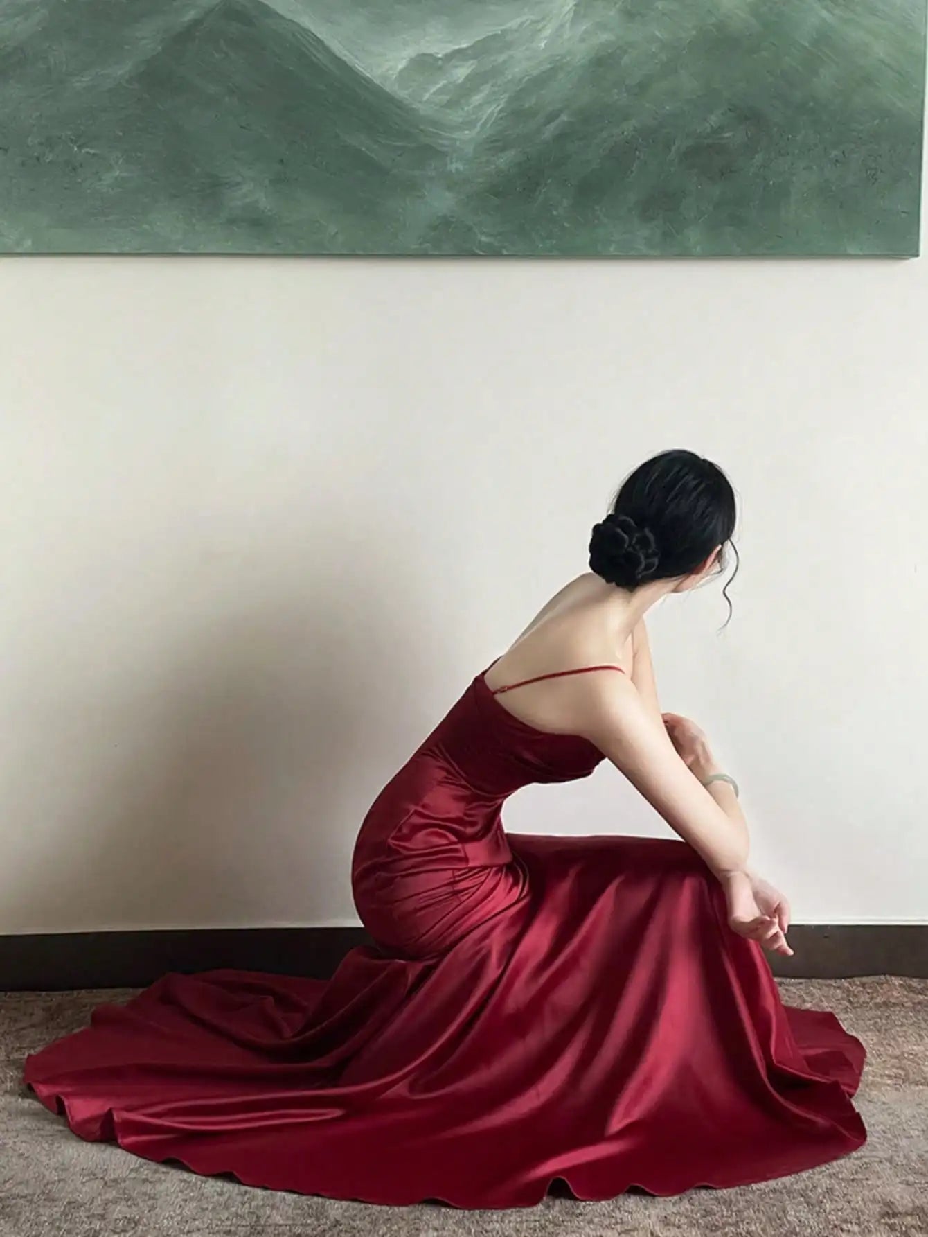 Women Elegant Red Maxi Evening Dresses Vintage Solid A Line Fashion Slim Party Birthday Prom Femmle Wedding Guest Vestido Summer