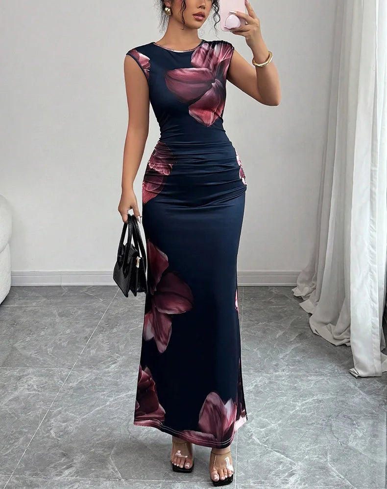 Sexy Bodycon Maxi Dresses For Women 2025 Summer Fashion Sleeveless O-neck Slim Long Party Dress Elegant Vestidos