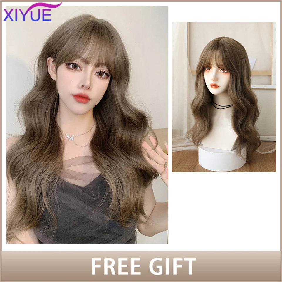 XIYUE Long Straight Black Wig With Bang Synthetic Wigs for Women Heat Resistant Natural Hair for Daily Halloween Cosplay Party