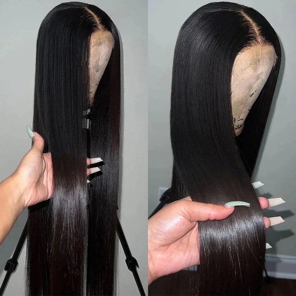Long Soft Hair Straight Black Color Synthetic 13X6 HD Lace Frontal Wig For Black Women Prepucked With Baby Hair Glueless Wig