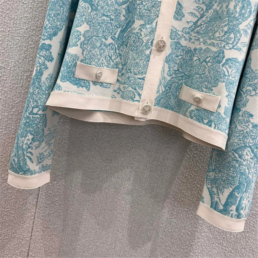 Women's Clothing 2025 Early Autumn New Style Temperament Jungle Jacquard Knitted Cardigan Top+French Elegant Half Skirt Two-Piec