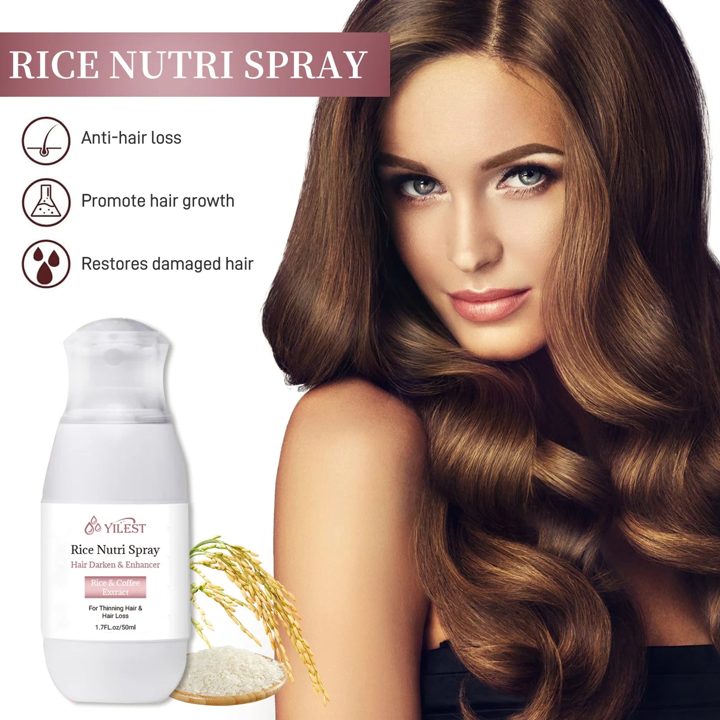 Hair Helper Spray, Rice Water Spray,Hair Strengthens Thickening,Natural Spray Stimulates Growth Soothes Scalp for Thinning Hair
