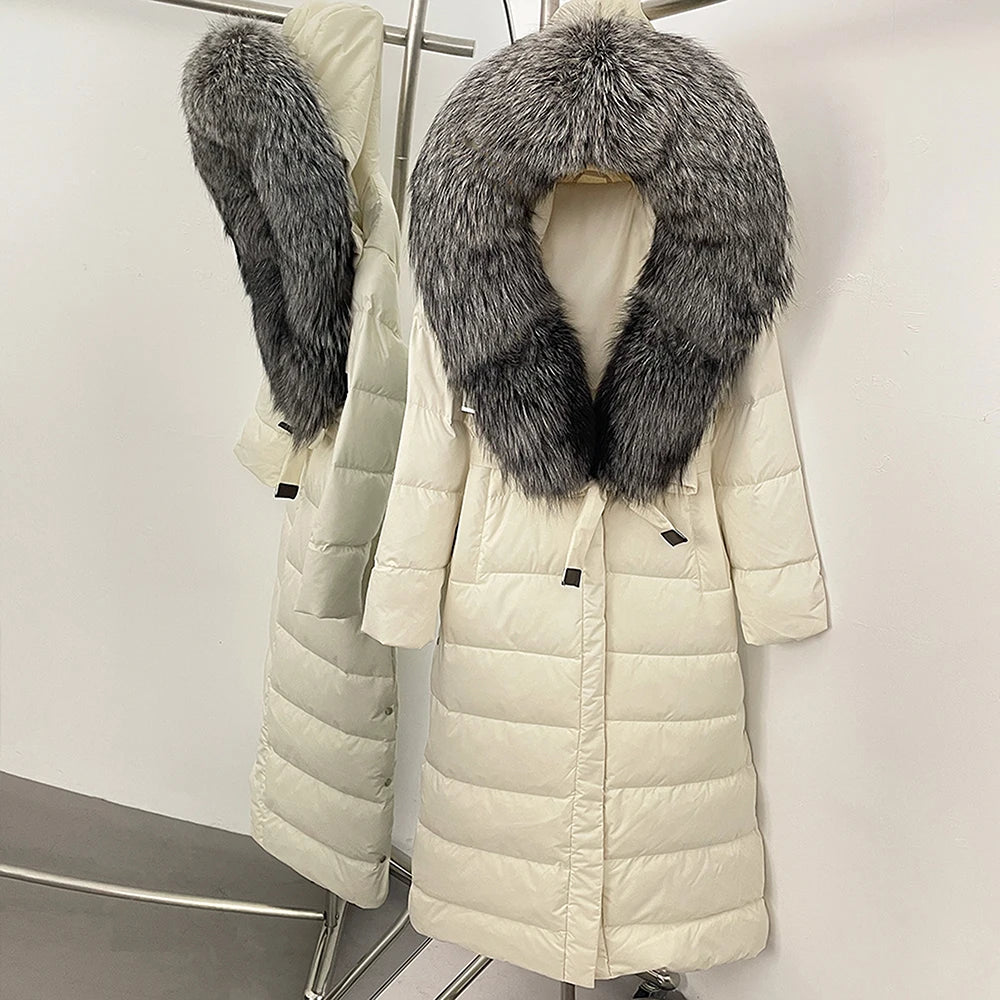 OFTBUY Long Puffer Jacket Women New 2025 Winter Warm White Duck Down Jacket Women's Real Fox Fur Coat Female Natural Fur Parkas