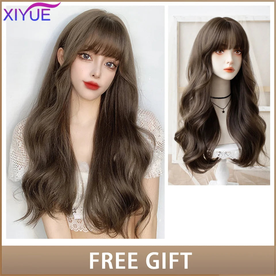 XIYUE Long Straight Black Wig With Bang Synthetic Wigs for Women Heat Resistant Natural Hair for Daily Halloween Cosplay Party