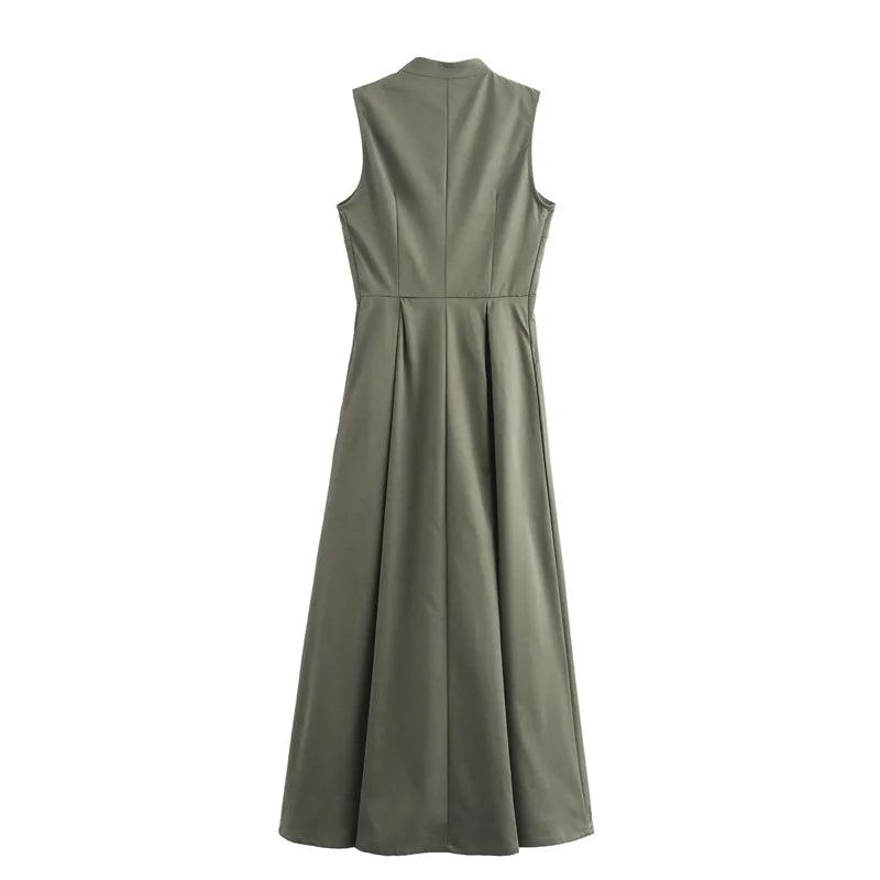 HXAO 2024 Woman Sleeveless Dresses Green White Women's Dress High waist Midi Dresses Evening Long Dresses