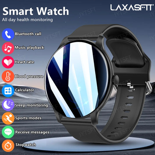 LAXASFIT New Smart Watch Men's Full Touch Screen Sports & Fitness Watch Bluetooth Talk Ladies Smart Watch for Android iOS