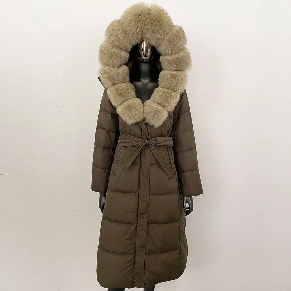 Down Jacket Winter Long Hooded Puffer Jacket Women Warm Thickened Real Fox Fur Collar White Duck Down Jacket Waterproof Parkas