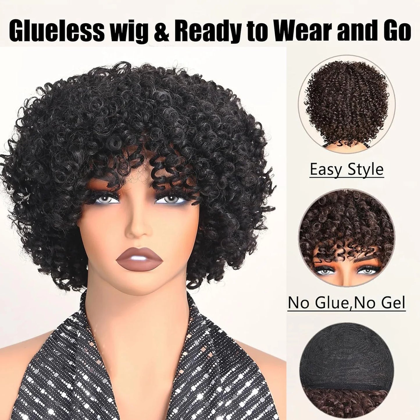 Synthetic Afro Kinky Curly Wigs for Women Kinky Curly Hair Wig, Short Full Wig Afro Bomb Curly Hair for Daily Party Use
